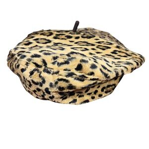 VNTG Christine A. Moore NYC Leopard Velvet Beret Hat XL NEW Y2K Mob Wife Chic